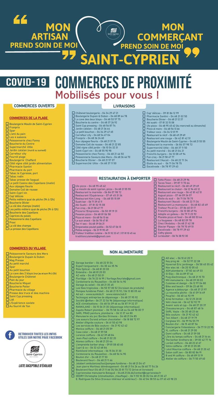Liste des commerces ouverts